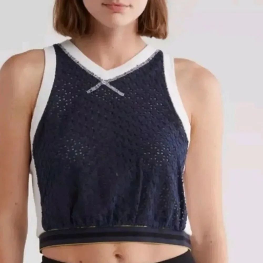 Free people slam dunk Navy and White Sleeveless Cropped Top